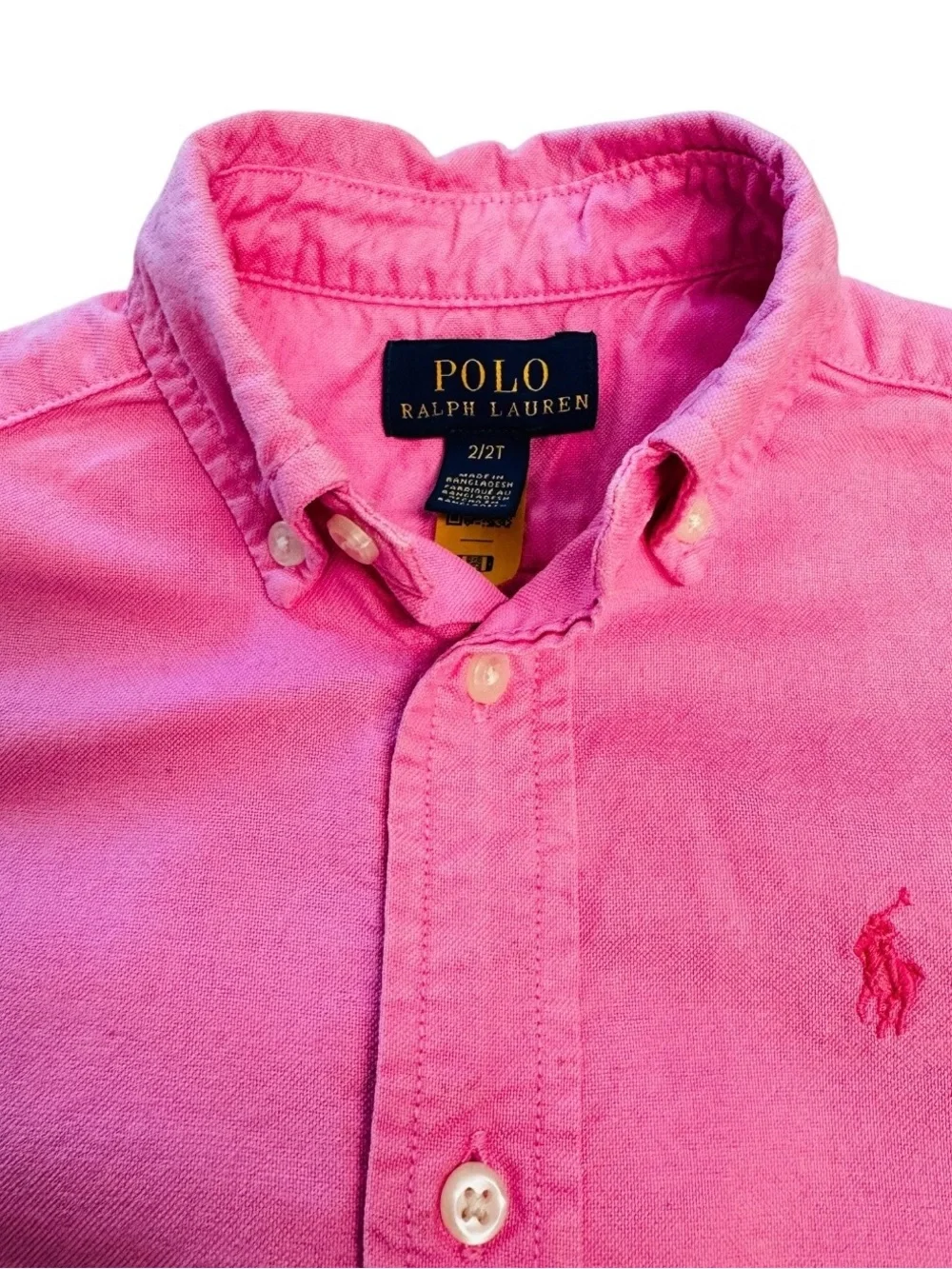 Ralph Lauren Hot Pink Short-Sleeve Button-Down Shirt Girls Size 2/2T
